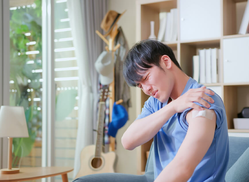 man has shoulder pain after a vaccine